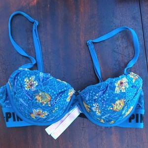Pink VS Blue Flora Lace Push Up Bra 32C